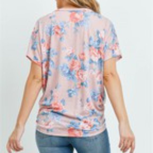 Soft Pink, Short Sleeve Tie Front Blouse - Picture 2 of 3